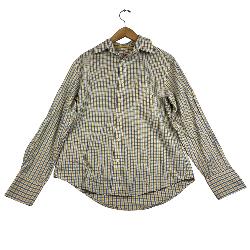 Mossimo Supply Co Mens Small Yellow Blue Gingham Plaid Cotton Button Down Shirt